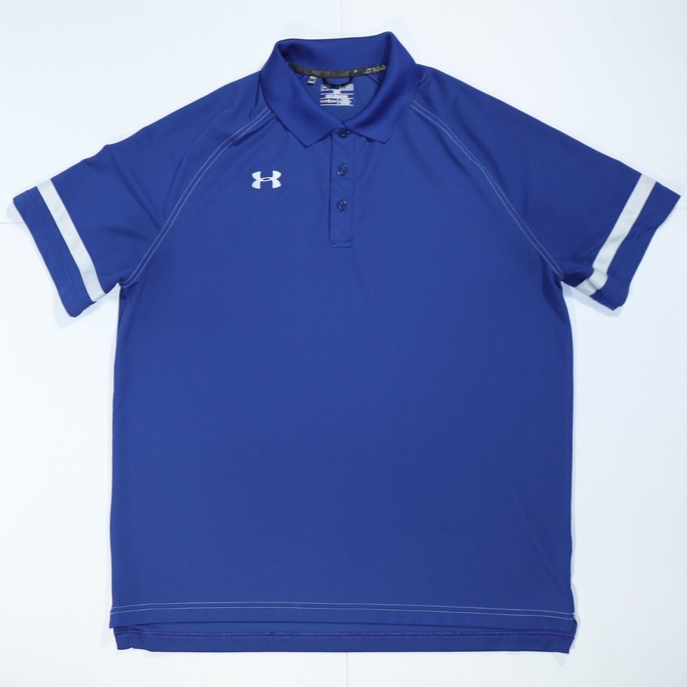 Under Armour Heat Gear Polo Shirt Size XL Blue Collard Short Sleeve